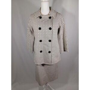 Worth Dress Jacket Womens 8 Beige Circle Print 3 Piece Suit Set Work Career